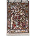 Seidenteppich mit persischer Figurenszenerie handgeknüpfter Teppich, Seide, 800.000 Konten pro