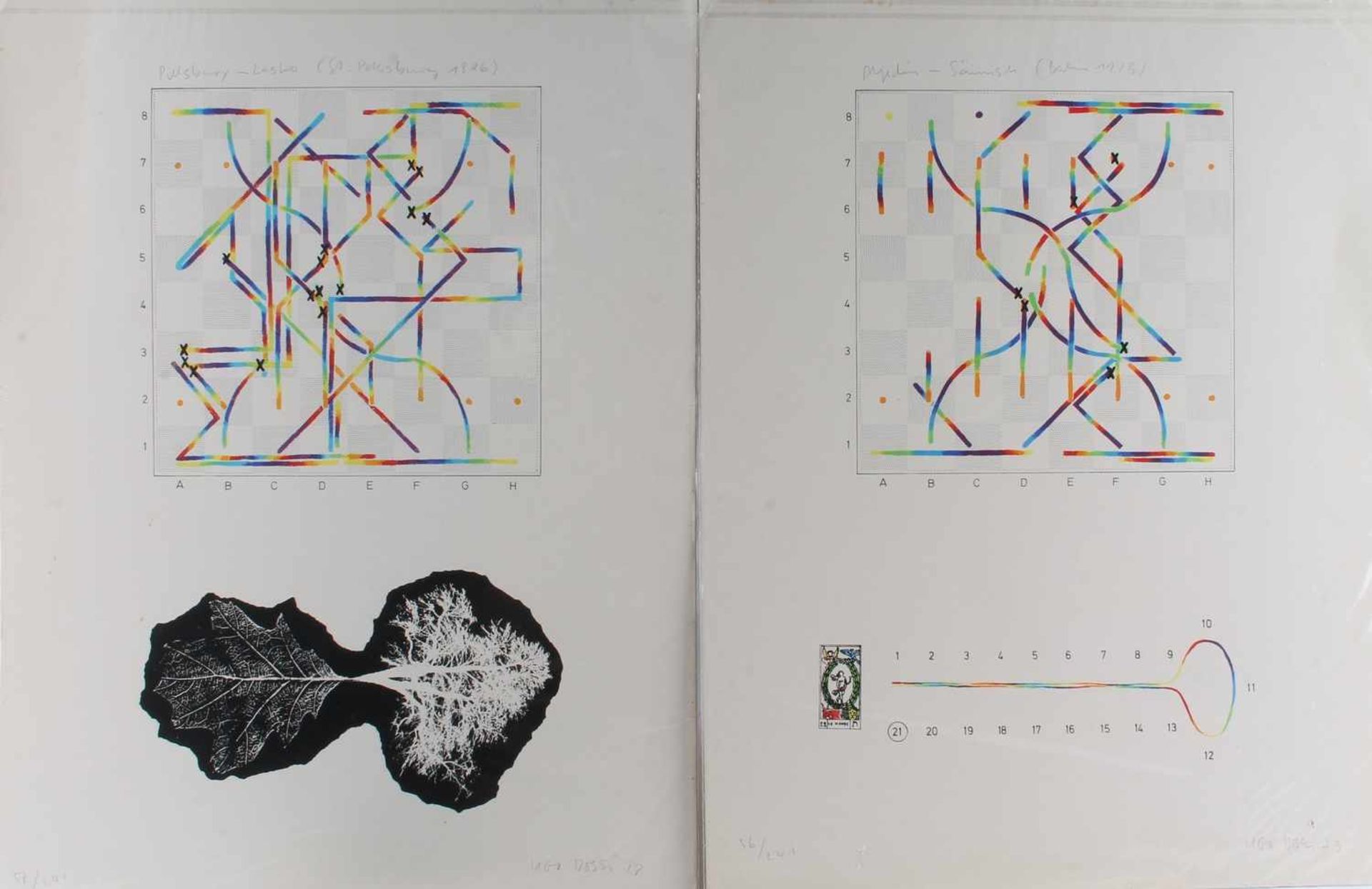Chess Graphics 1973 - 10 Farblithographien von Ugo DOSSI (*1943),10 Farblithografien mit den Zügen - Bild 5 aus 8