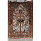 Kayseri Seidenteppich ir Fabeltieren 125x82 cm, Kn. 800.000 pro qm, Türkei,Seide auf Seide,