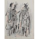 Fritz HUHNEN (1895-1981) Zeichnung Treffen von Frauen, signiertBleistift/Stifte, Krefelder