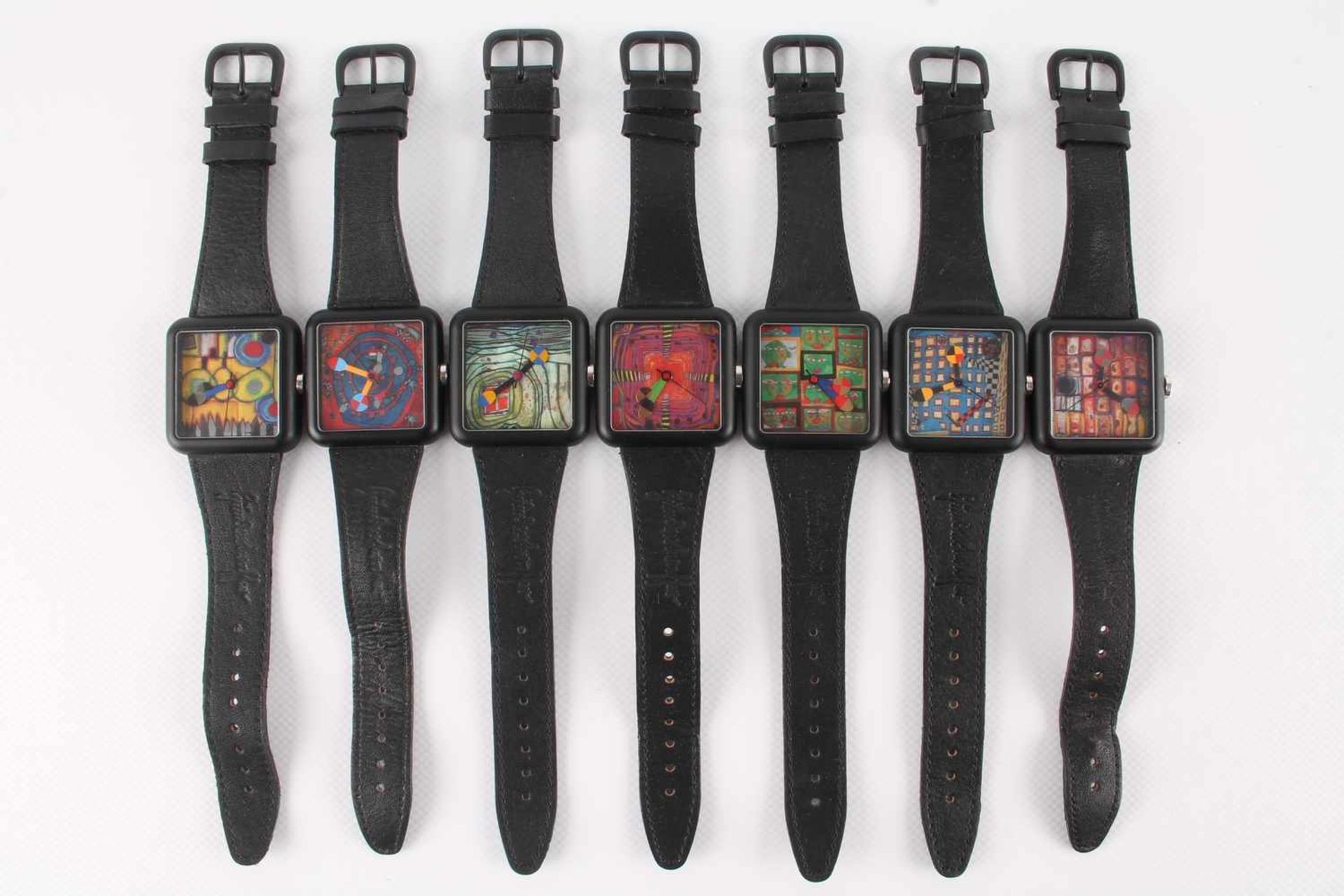 7 Armbanduhren - Hundertwasser Wochenuhren der sieben Schöpfungstage,Satz von 7 Armbanduhren, - Bild 2 aus 6