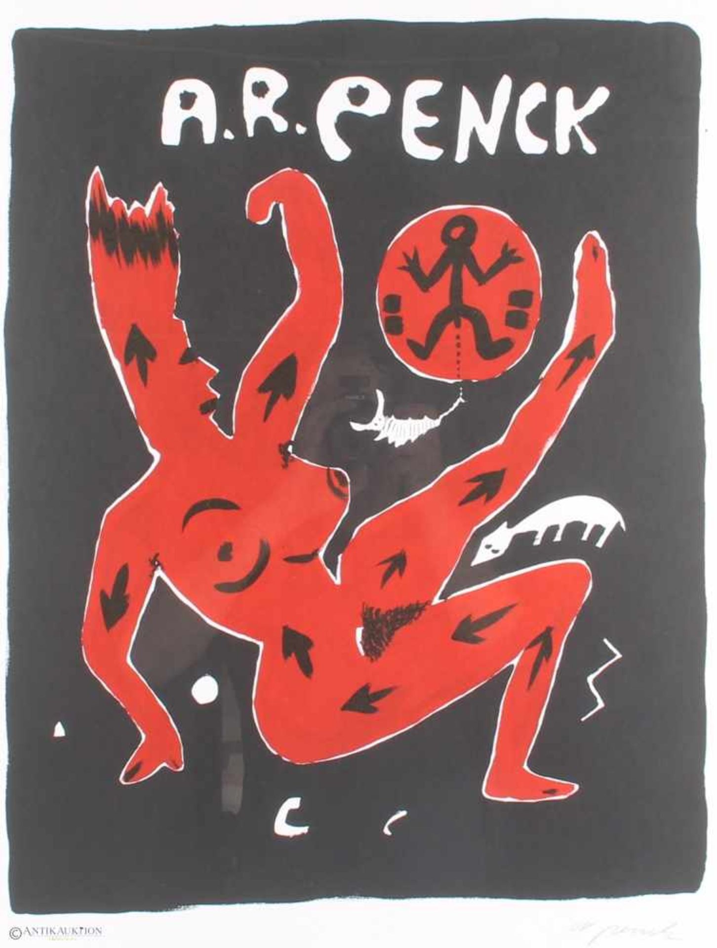 Farblithographie - A.R. PENCK (1939-2017) Figurendarstellung, signiert,Großformat, u. rechts