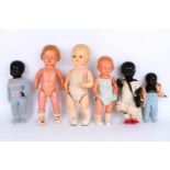 Sammlung von 6 Schildkröt Puppen, teils antik,Celluloid-Puppen, Höhe 35 cm und kleiner, alle am