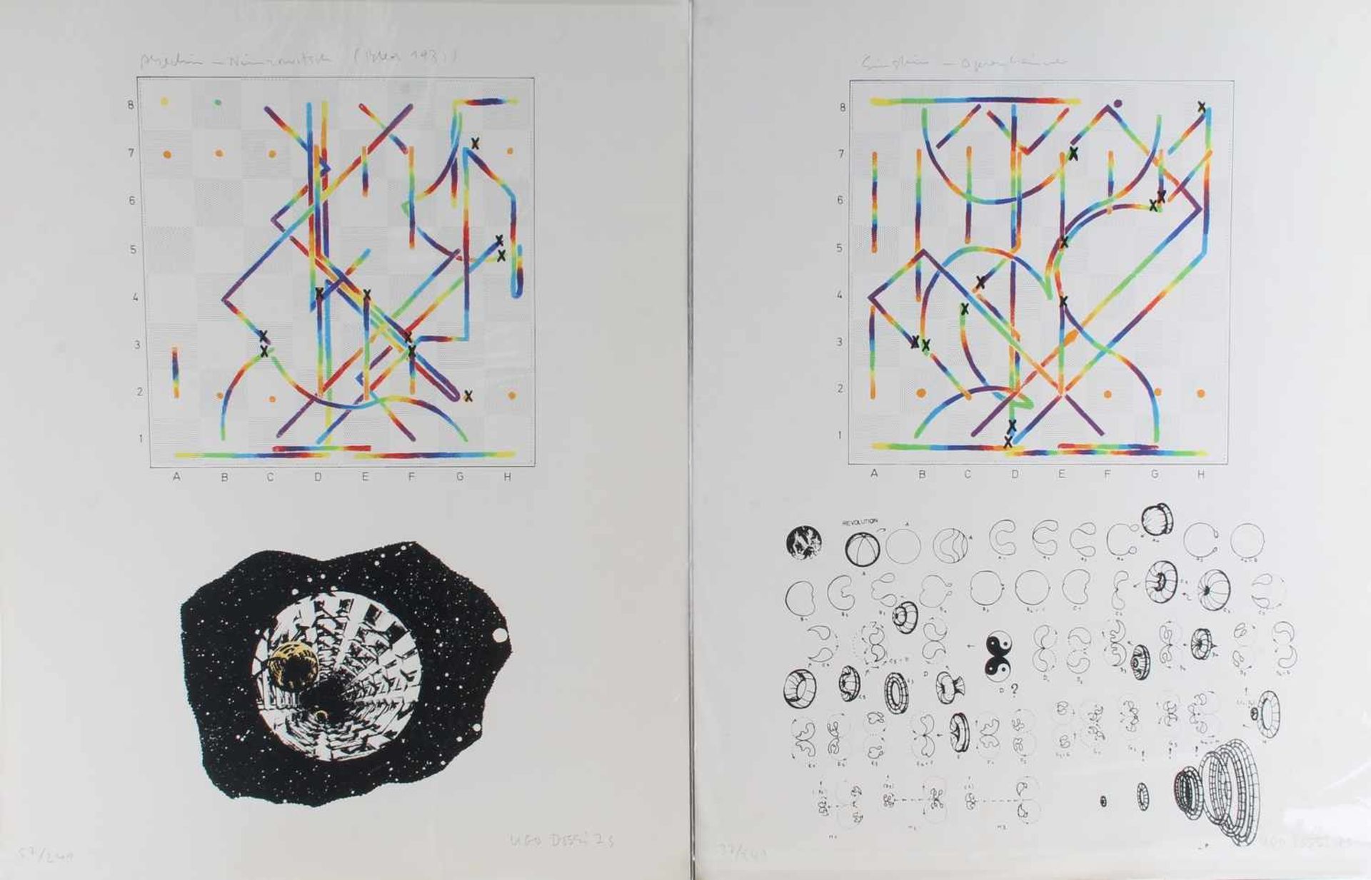 Chess Graphics 1973 - 10 Farblithographien von Ugo DOSSI (*1943),10 Farblithografien mit den Zügen - Bild 2 aus 8