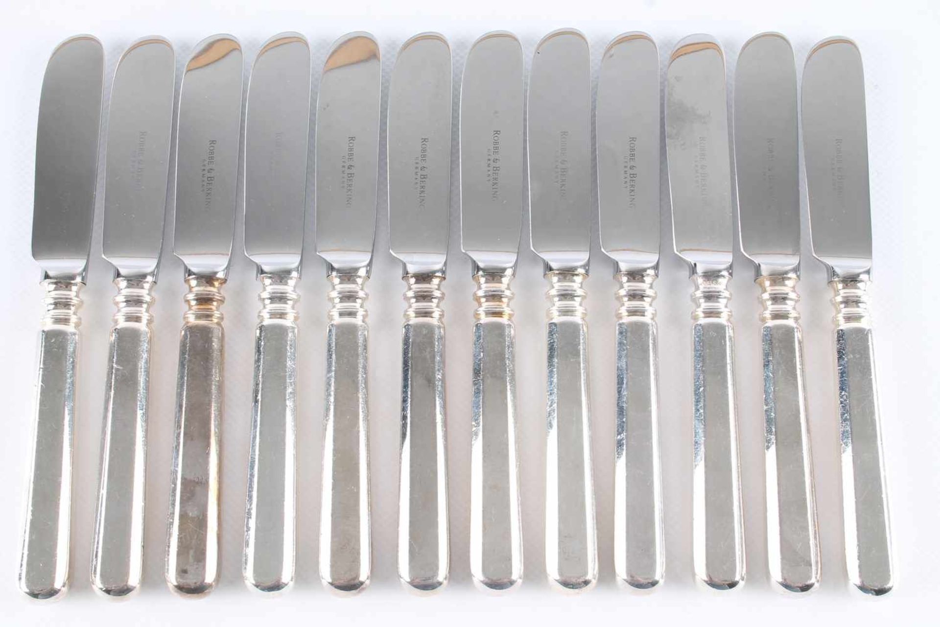 Robbe & Berking Spaten - 12 Messer, 150 Silberauflage,Frühstücksmesser, Modell Spaten, Länger 18,5
