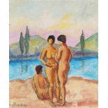 Gyözö BAKY (1902-1972) Strandszene mit Frauenakt,Öl/Karton, Aktmalerei, ungarischer Maler des 20.