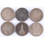 6 Silbermünzen 5 Reichsmark Deutsches Reich 1934-1936,6 Münzen Silber, Reichsmark, davon 2x 1934 B