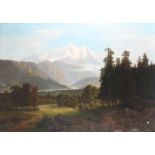 Paul WEBER (1823 -1916 München) - Monumentalwerk - Waldrand mit Blick auf Bergsee und Alpen,Öl/