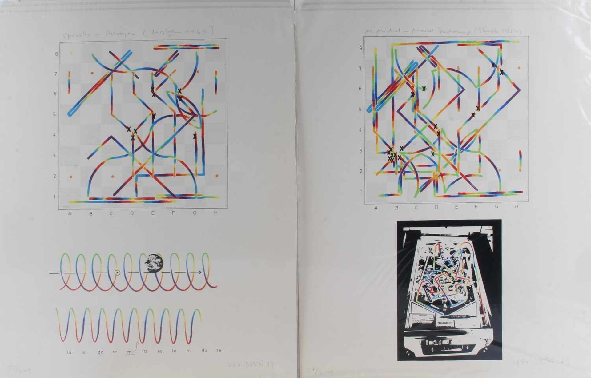 Chess Graphics 1973 - 10 Farblithographien von Ugo DOSSI (*1943),10 Farblithografien mit den Zügen - Bild 3 aus 8