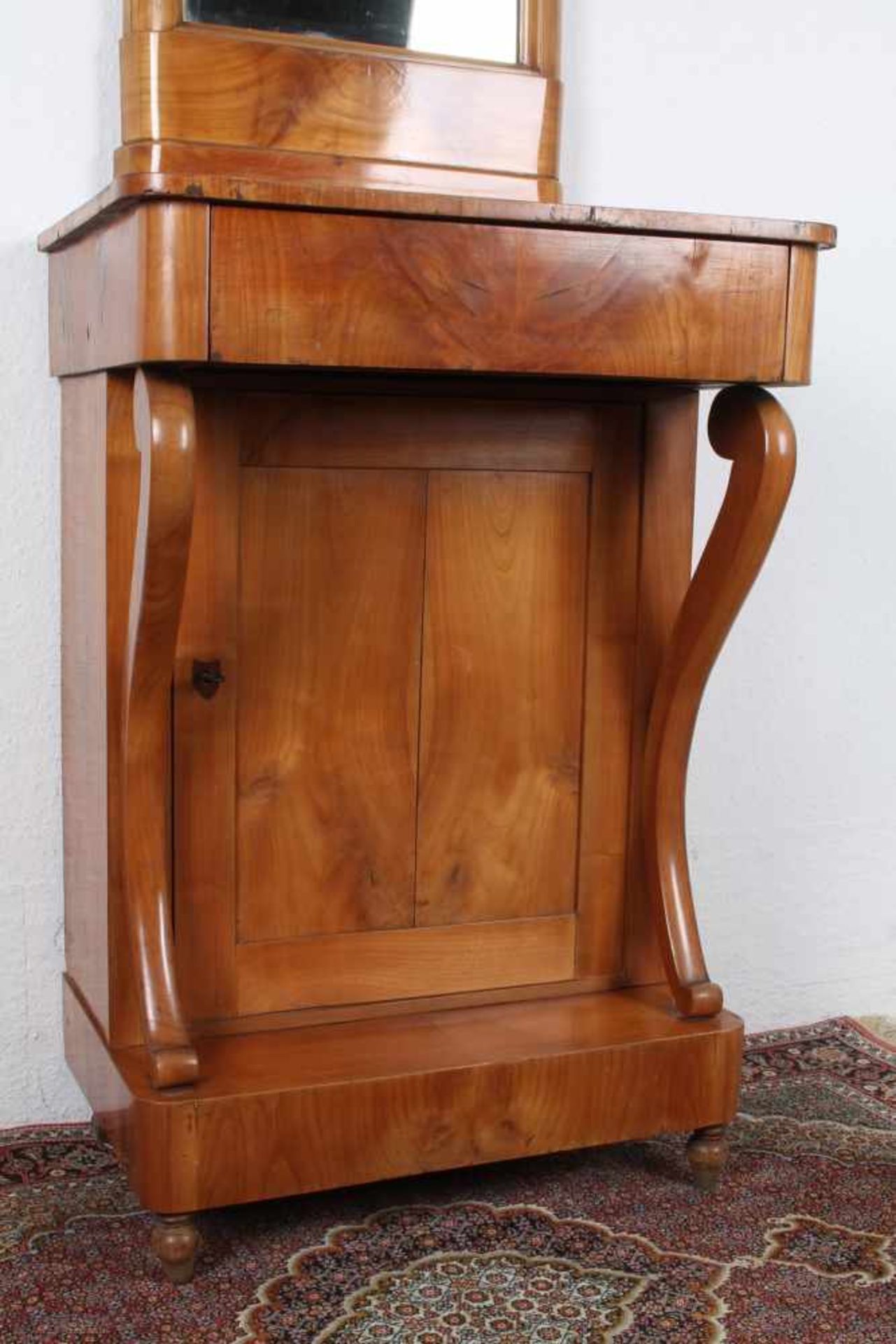 Biedermeier Garderobe mit Spiegel, 19. Jahrhundert, 2-teilig,Kirschbaum, Garderobenschrank mit - Bild 3 aus 4