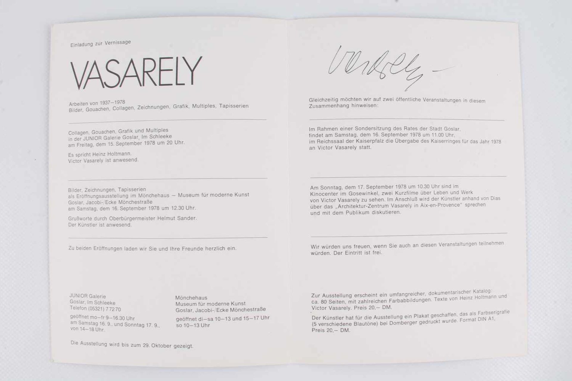 Victor VASARELY (1906-1997) - handsignierte Einladung zu Vernissage September 1978, handsignierte - Bild 5 aus 5