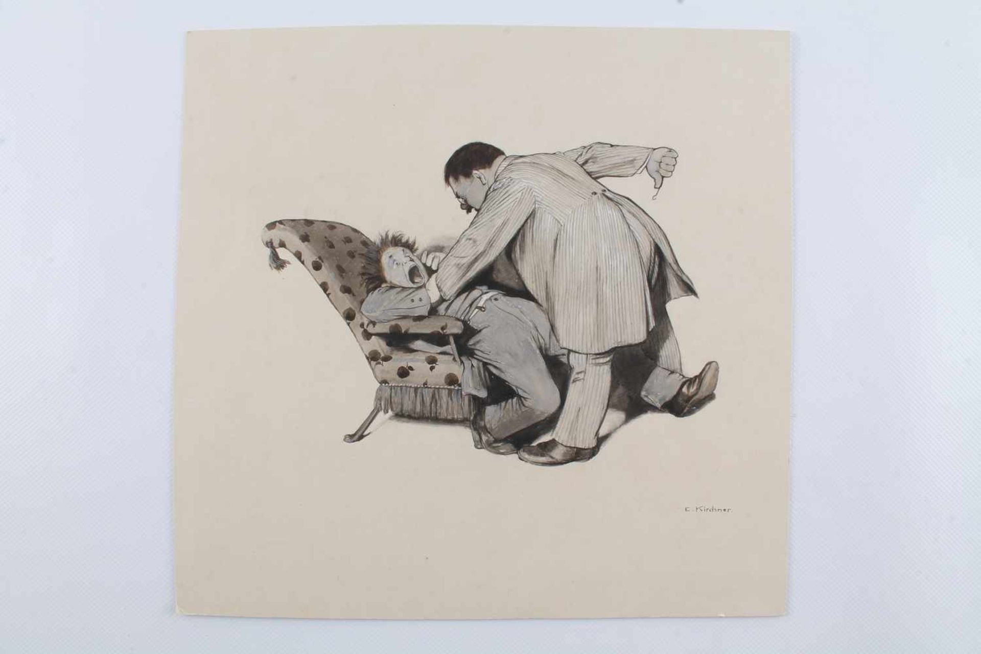 Eugen KIRCHNER (1865-1938) der eiskalte Zahnarzt,Tusche/Aquarell, lavierte Zeichnung auf - Bild 2 aus 3