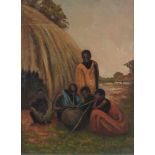 Fünf Afrikaner - Mosambik 1957Öl/Malplatte, bezeichnet HEINEN, H 46 cm x B 34 cm, Fünf