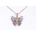 333 Gold Schmetterling Anhänger mit Goldkette, GG 333/000 Gelbgold mit Weißgold, Schmetterling-