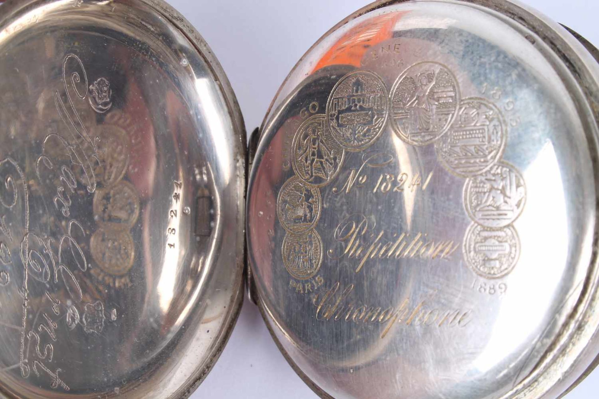 Repetier Taschenuhr um 1900, Silber, Chronophone,Repeater pocket watch 800 silver ca.. 1900, - Bild 4 aus 6