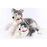 Steiff - 2 große Husky Hunde Molly und Bernie 60 / 45 cm,beide Hunde mit Knopf im Ohr und