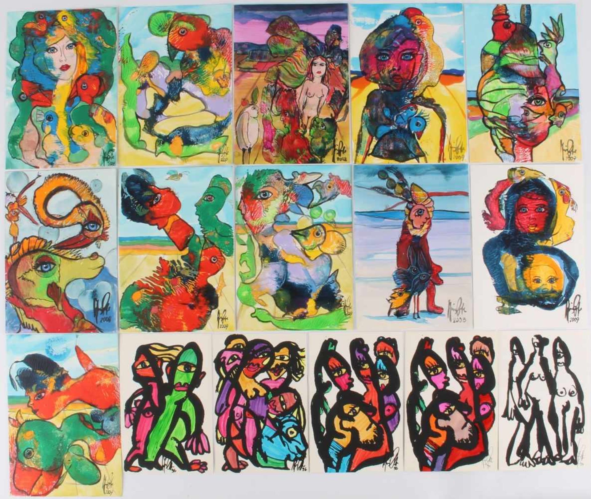 16 Aquarelle - Jürgen GRAFE (*1940) moderne Kunst Aquarell/Acryl auf Papier, 16 Werke, Dresdner