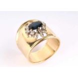 Exklusiver 585 Gold Saphirring mit BrillantenGG 585/000 Gelbgold, Goldring mit breiter Schiene