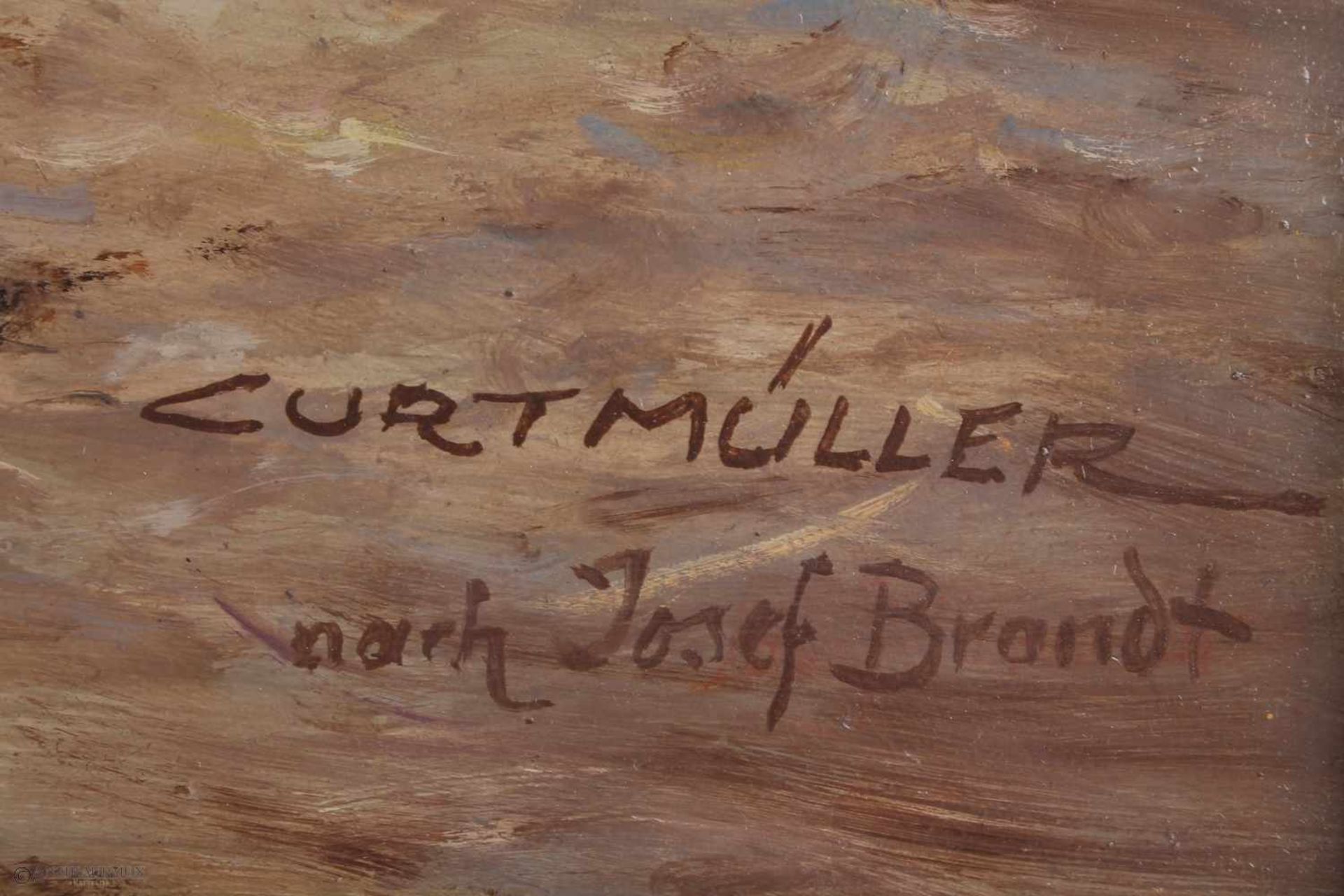 Curt Müller, großes Gemälde im Orient mit Kosaken nach Josef Brandt, Öl/Platte, u. rechts - Bild 3 aus 4