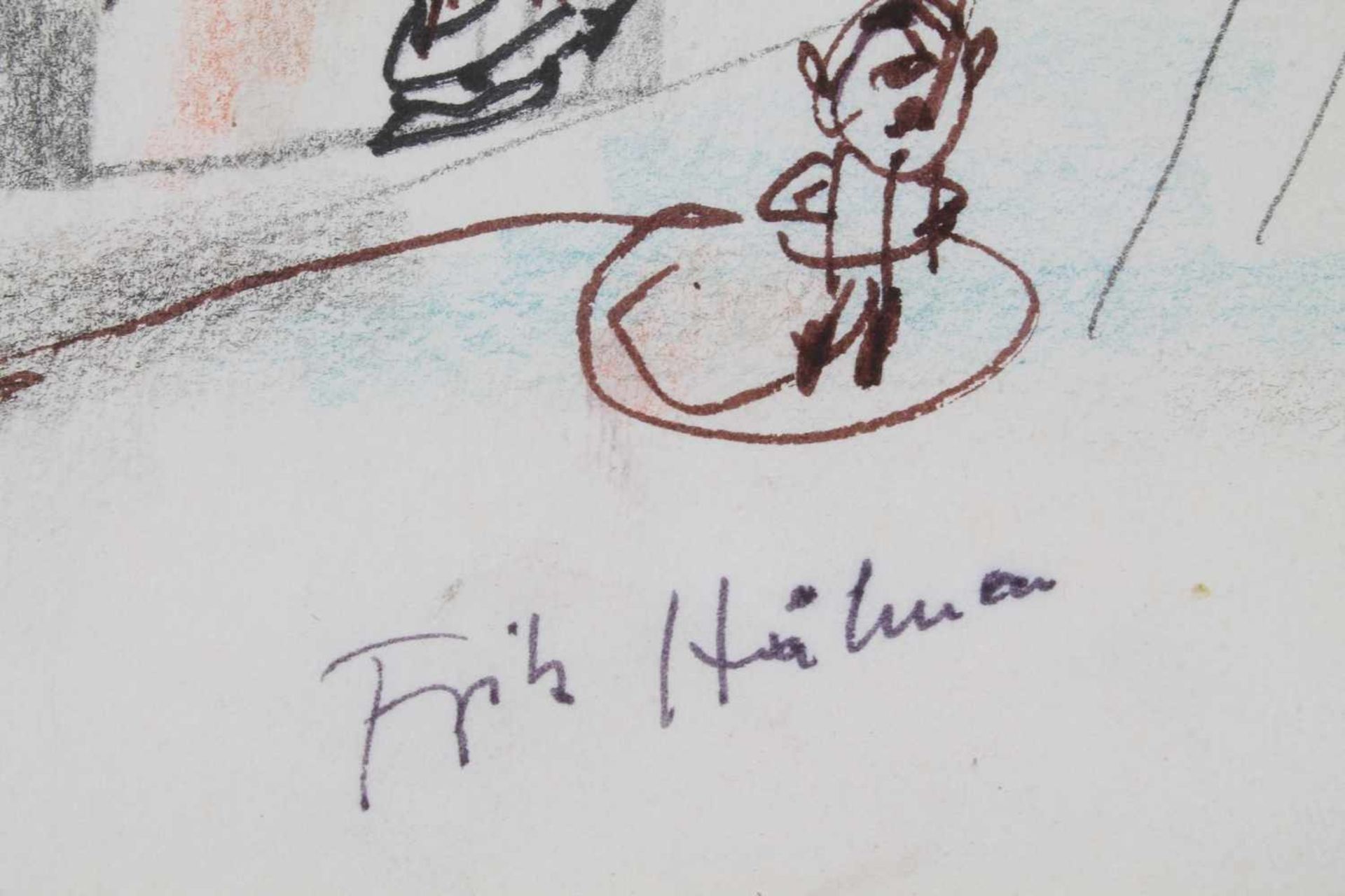 Fritz HUHNEN (1895-1981) Zeichnung Figurenszenerie, signiertStiftzeichnung, Krefelder Kunstmaler, - Bild 2 aus 2