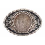 Gürtelschnalle mit 1 Dollar Silber Münze, ovale Gürtelschnalle, Metall mit One Dollar Silbermünze, H