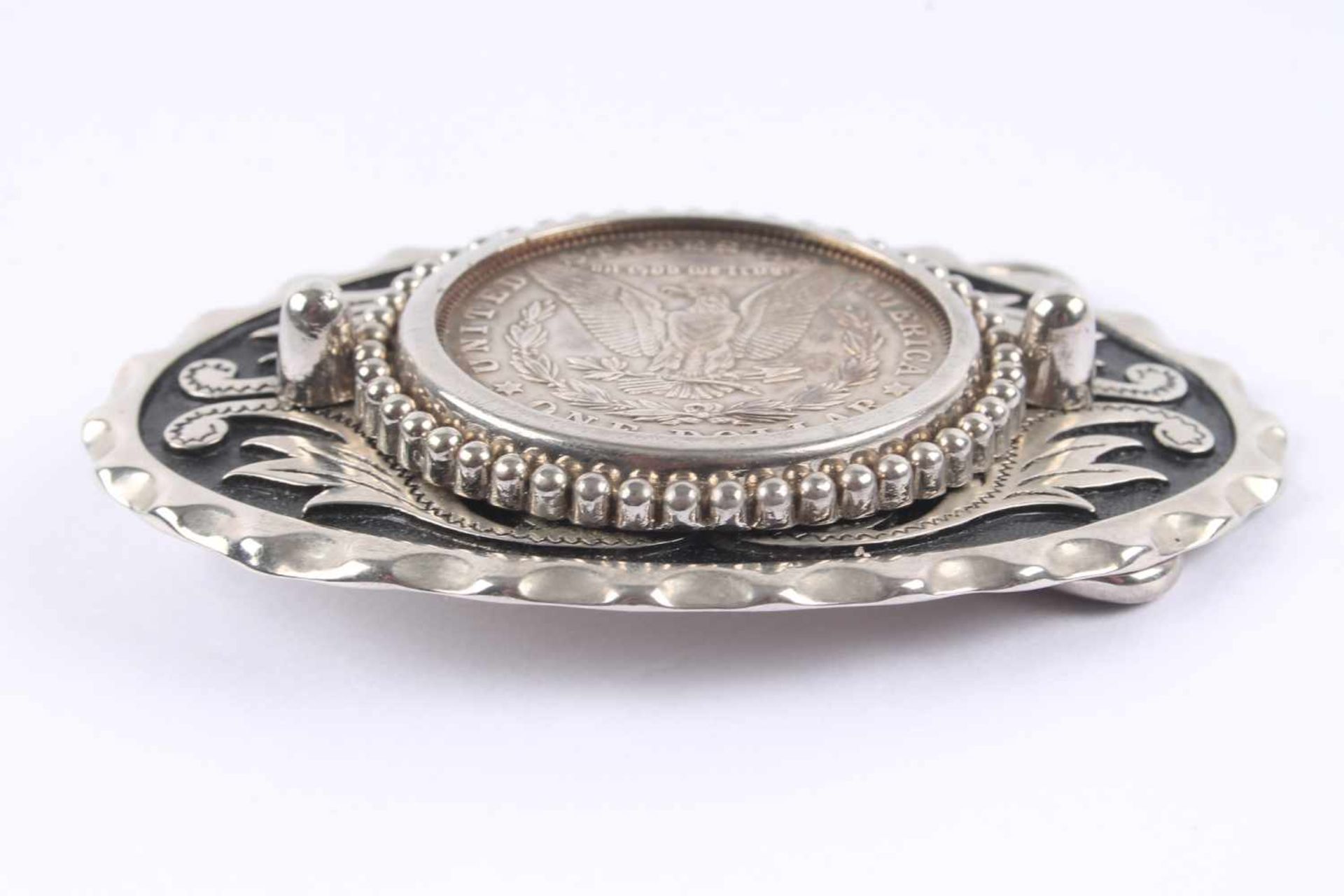 Gürtelschnalle mit 1 Dollar Silber Münze, ovale Gürtelschnalle, Metall mit One Dollar Silbermünze, H - Bild 2 aus 3