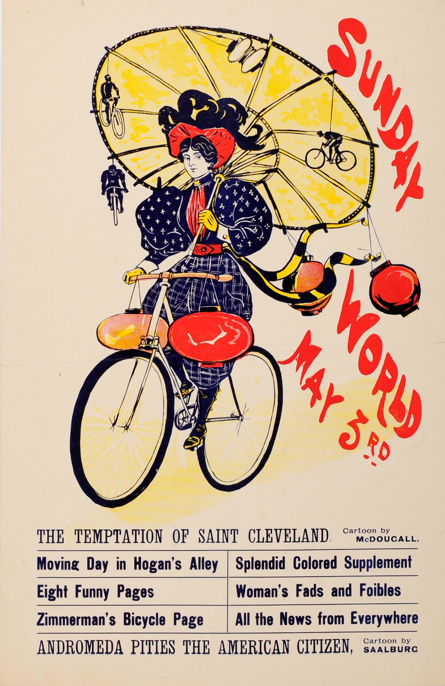 Advertising Poster The Sunday World Magazine Cycling Belle Epoque