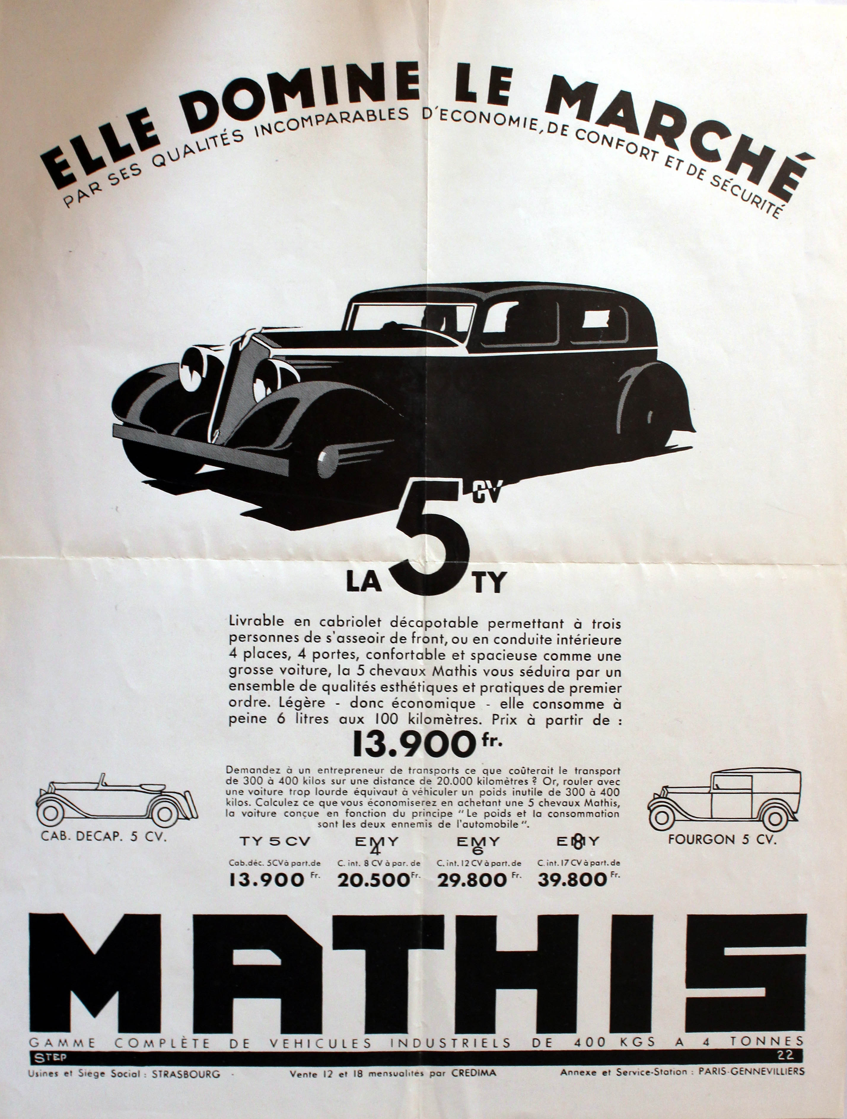 Advertising Poster Art Deco Car Mathis La 5CV