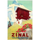 Travel Poster Zinal Valais Swiss Mountains Switzerland Eric Hermes