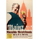 Advertising Poster Mainz Am Rhein German Wine Festival 1936
