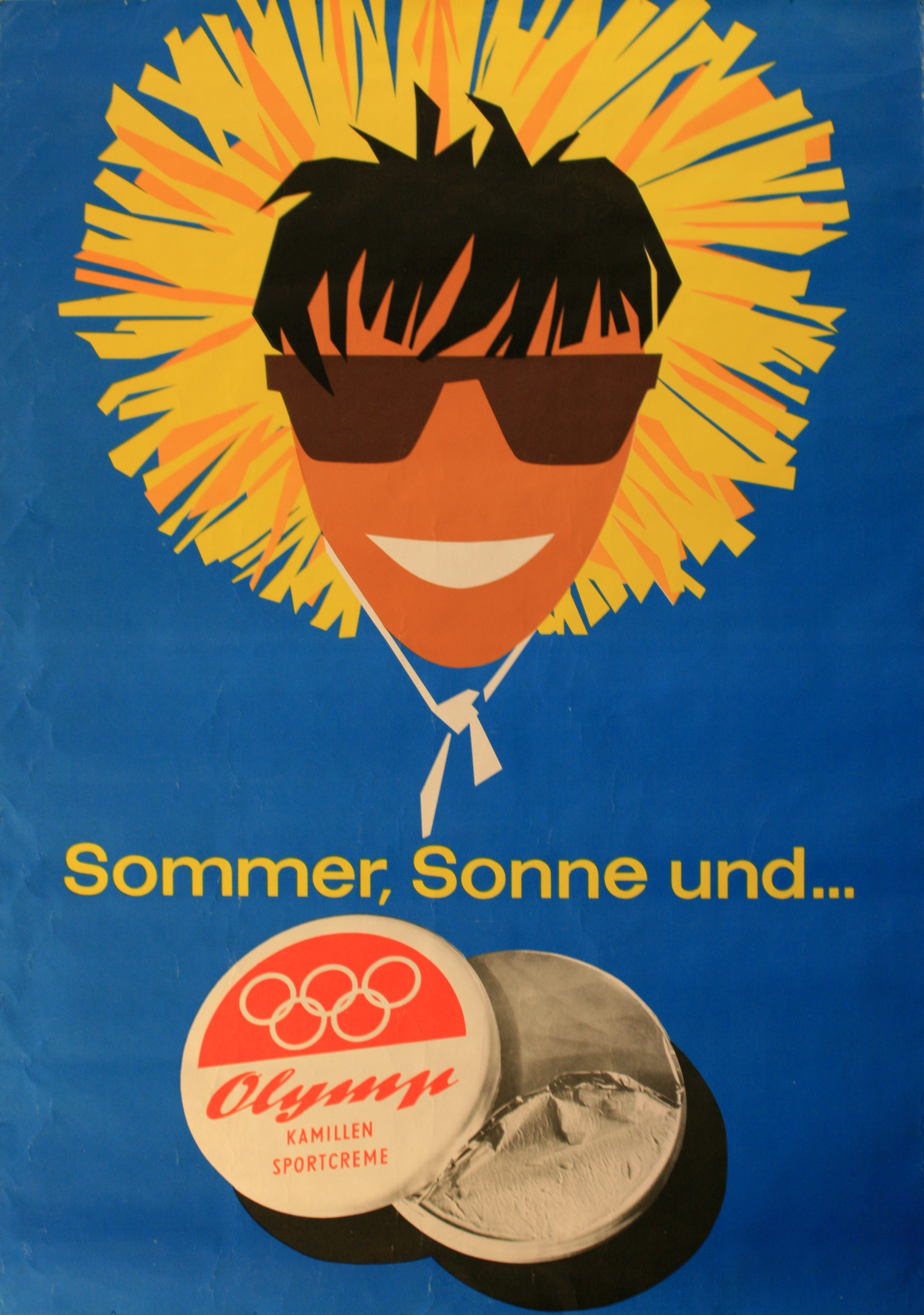 Advertising Poster Sun Cream Olymp Mountain Skiing Midcentury