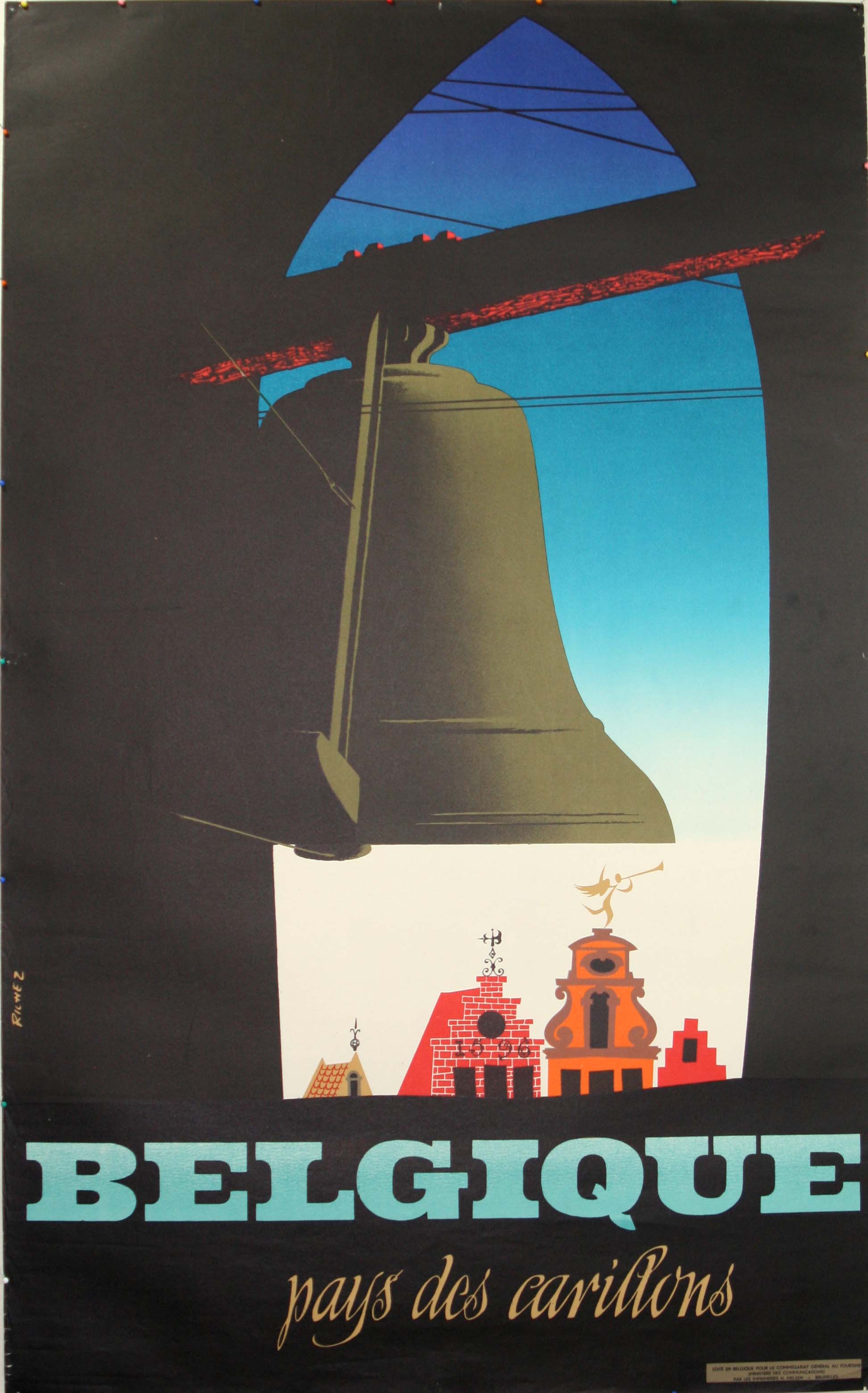 Travel Poster Belgium Bells Belgique Pays Carillons