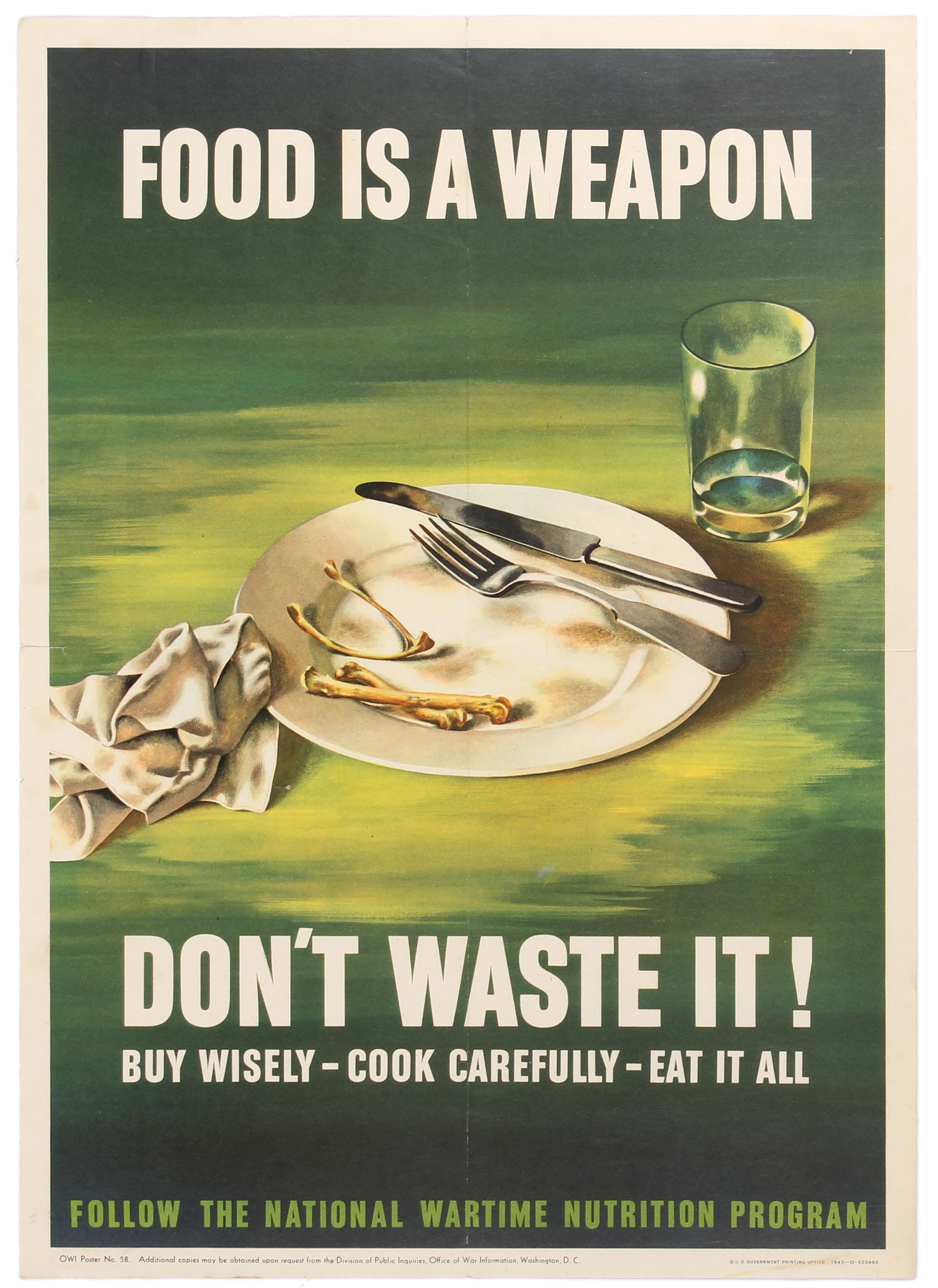 War Poster Food is a Weapon WWII USA Home Front