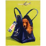 Advertising Poster LOT Polish Airline Dog in a Bag