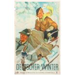 Travel Poster Sledge German Winter Art Deco Railway