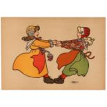 Set 4 Lithograph Prints Children Nursery Dancing Victorian