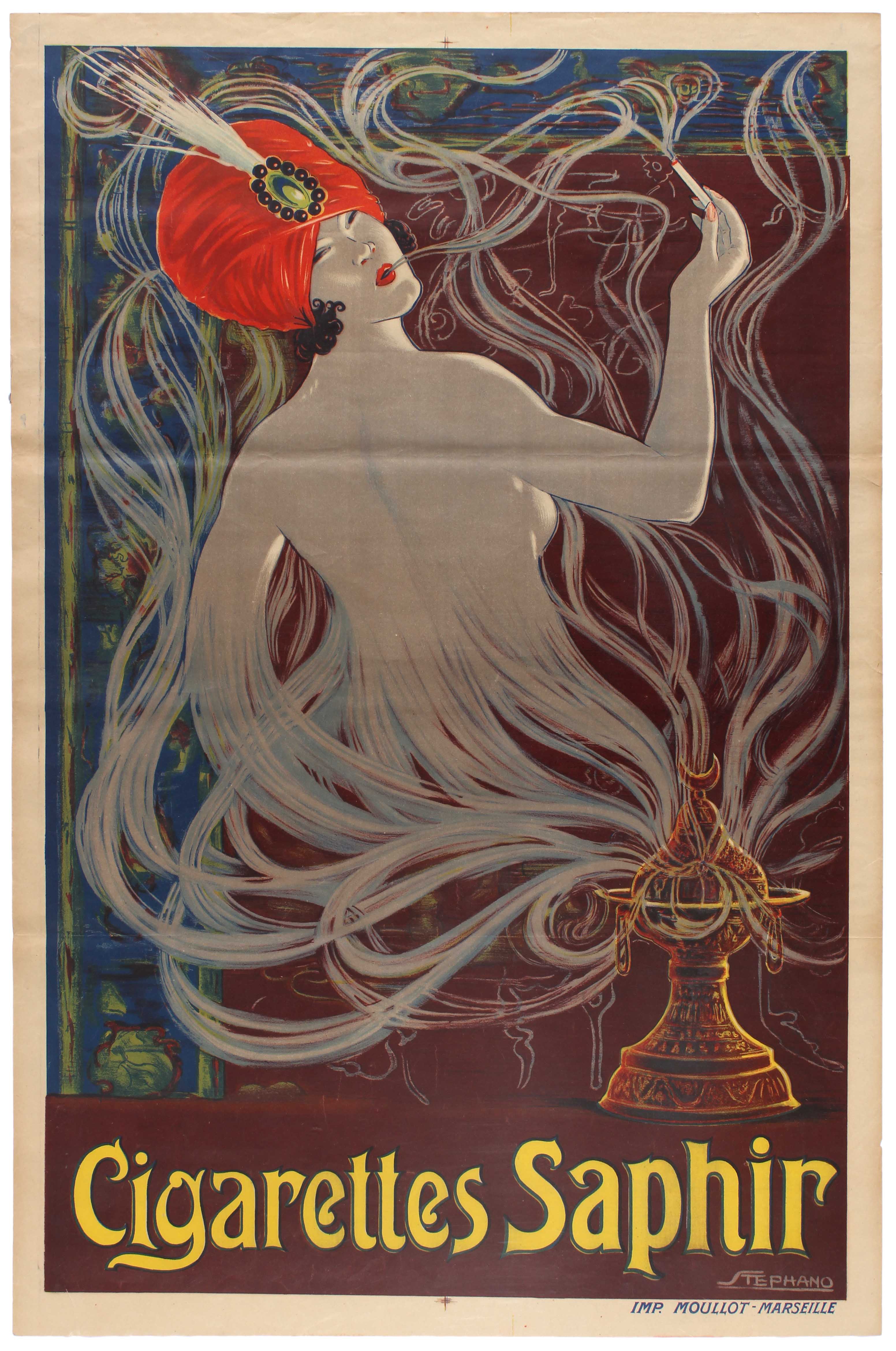 Advertising Poster Art Nouveau Saphir Cigarettes Hookah