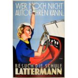 Advertising Poster Lady Driver Driving School Art Deco