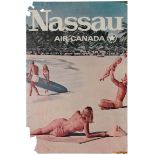 Travel Poster Nassau Bahamas Air Canada Beach and Surf