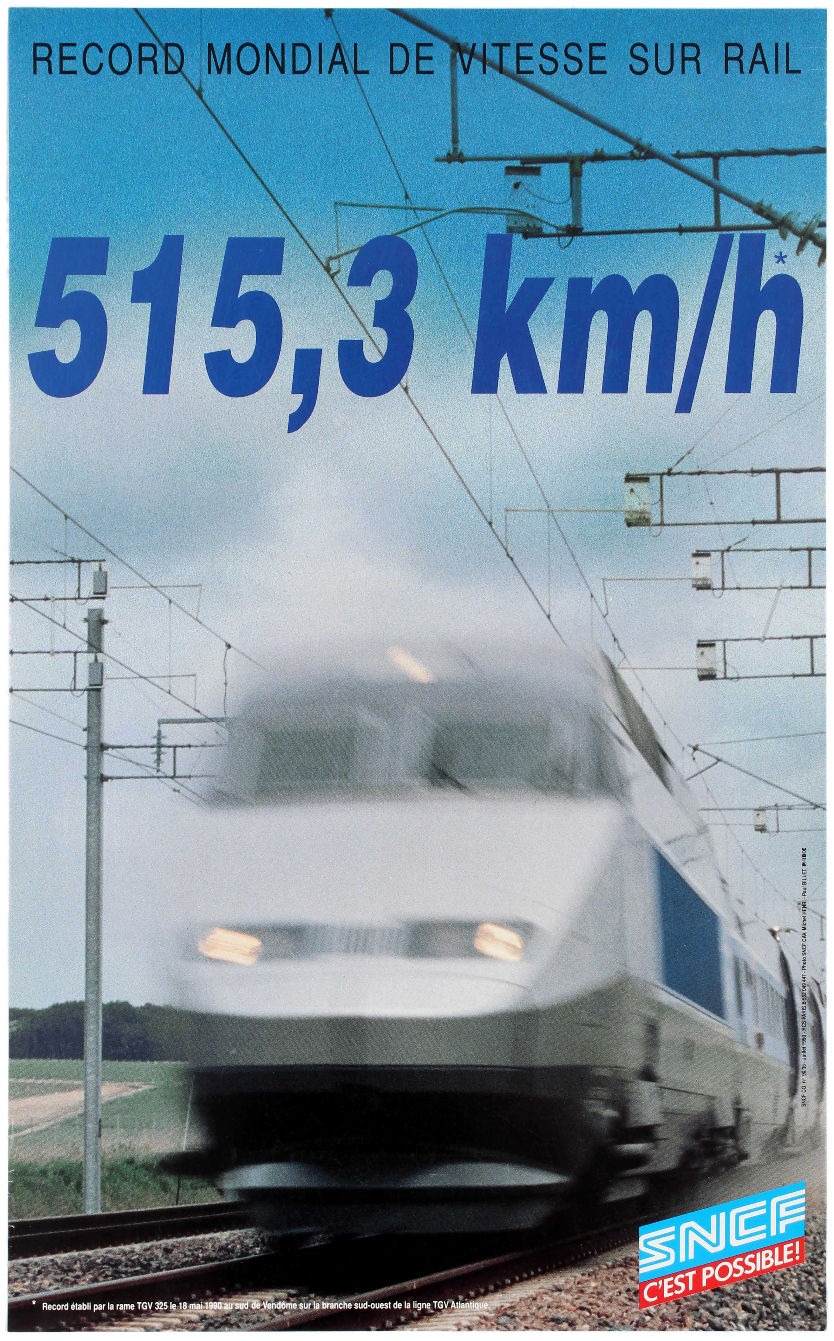 Advertising Poster SNCF TGV World Record Railway Speed