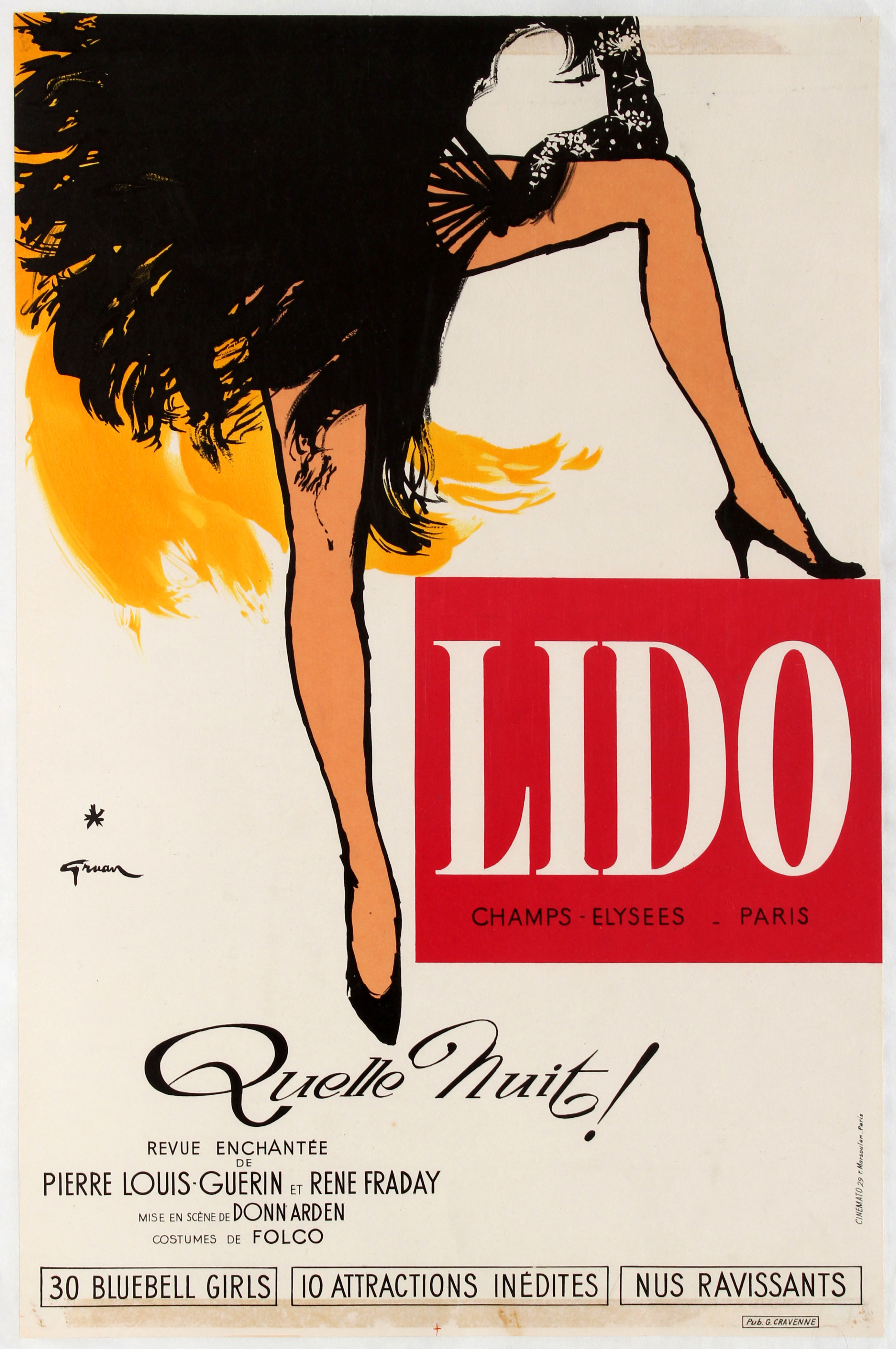 Advertising Poster Lido Quelle Nuit Cabaret Paris Rene Gruau