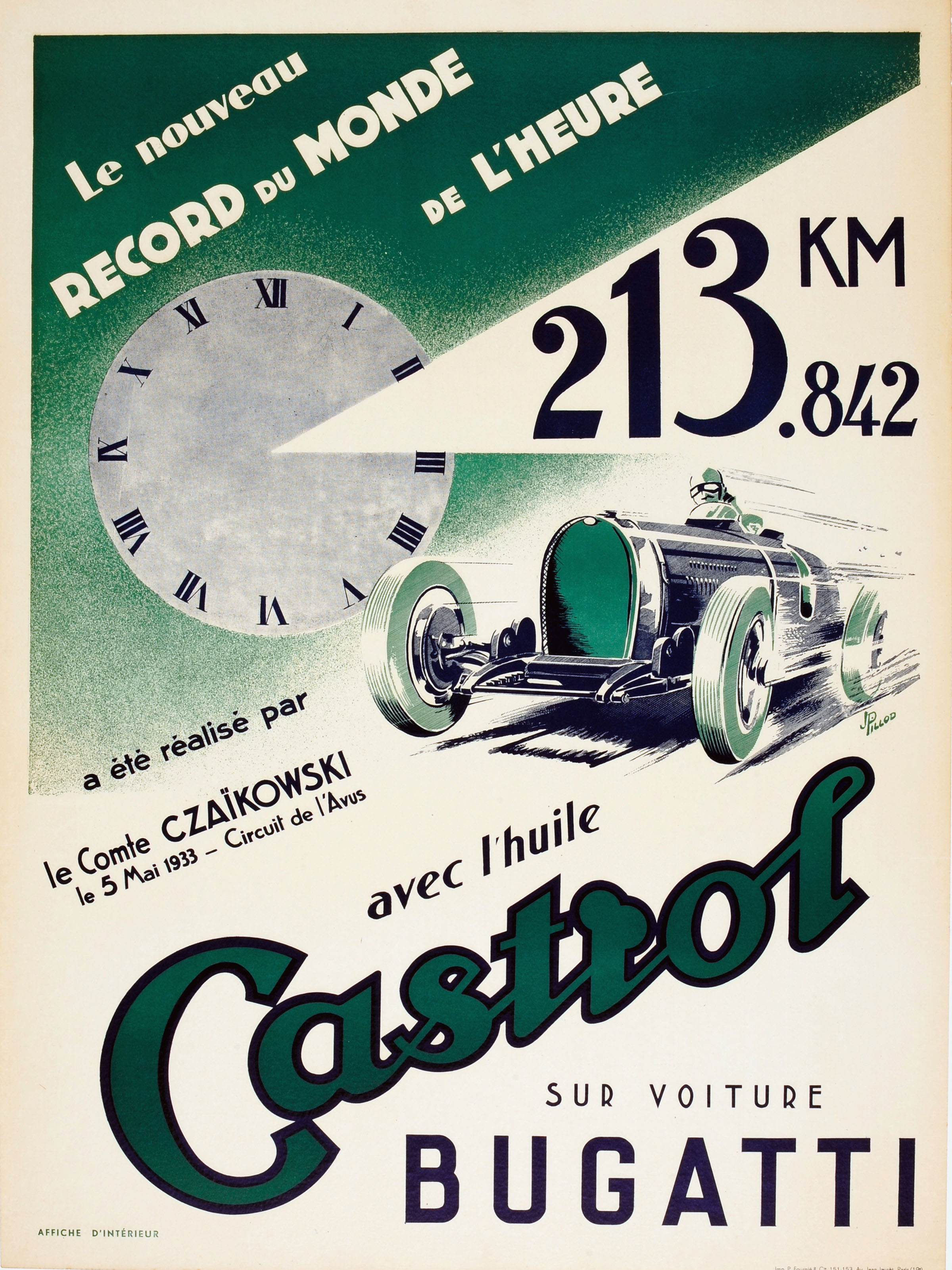 Sport Poster Bugatti Castrol Czaikowski World Speed Record Art Deco