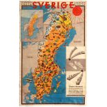 Travel Sverige Sweden Pictorial Map Art Deco Trains Ships Skiing