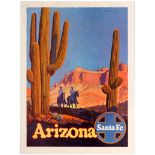 Travel Poster Arizona Santa Fe Railways Cowboys Don Perceval
