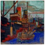 Marine Painting Boat and Ships in Port