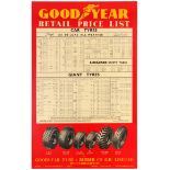 Advertising Poster Goodyear Tyres Price List Truck Car