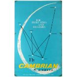 Travel Poster Cambrian Airways Airline Midcentury Modern Route Map