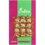 Travel Poster Air France Airline India Mathieu 1968