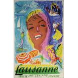 Travel Poster Lausanne Switzerland Brookshaw