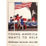 War Poster Young America Help WWII British War Relief Society Blitz